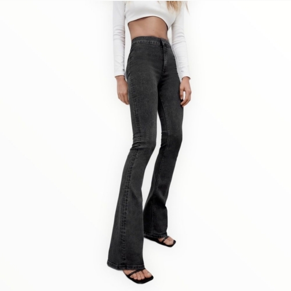 🌞Zara High Rise Fit & Flare Stretch Jeans  Full Length Size 4 - Picture 6 of 14
